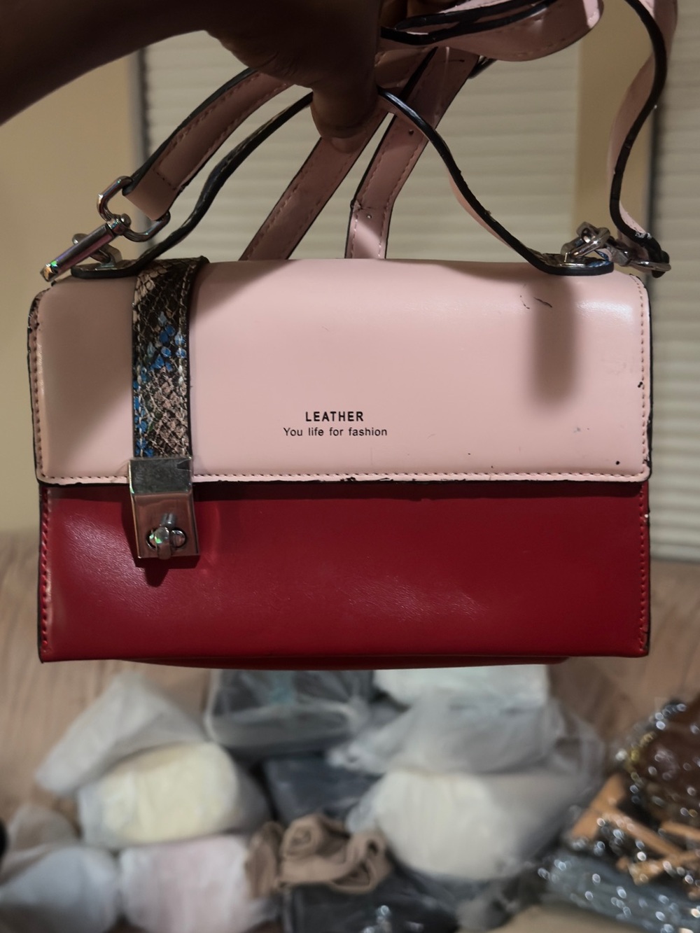 Pink & Red Women's Crossbody Bag - Stylish Colorblock Design